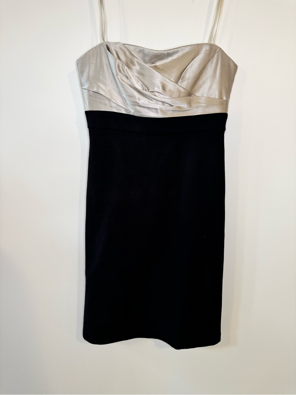 BCBGMaxAzria Silver and Black Strapless Sheath Dress